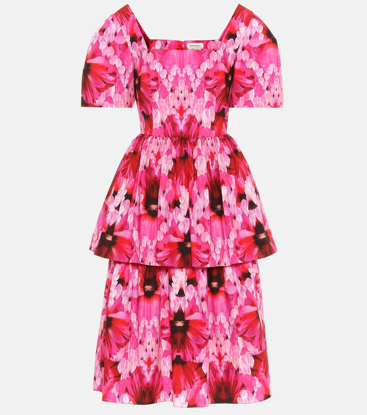 Cutout floral-print cotton-blend poplin midi dress