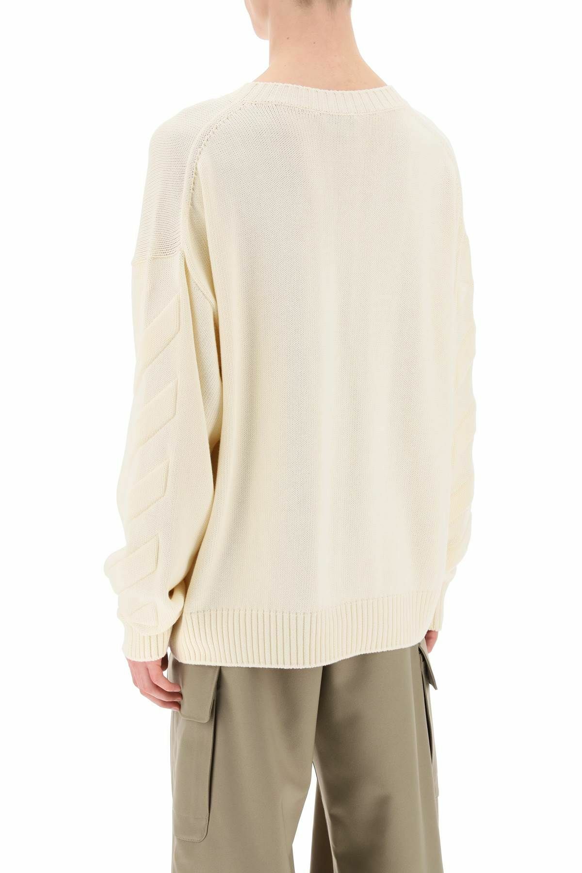 Sweater with Embossed Diagonal Motif Black
