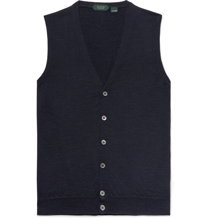 Photo: Incotex - Wool-Blend Sweater Vest - Blue