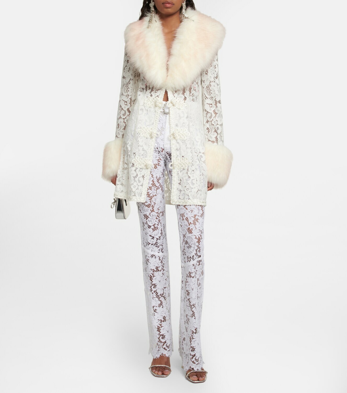 Alessandra Rich Lace and faux fur-trimmed coat Alessandra Rich