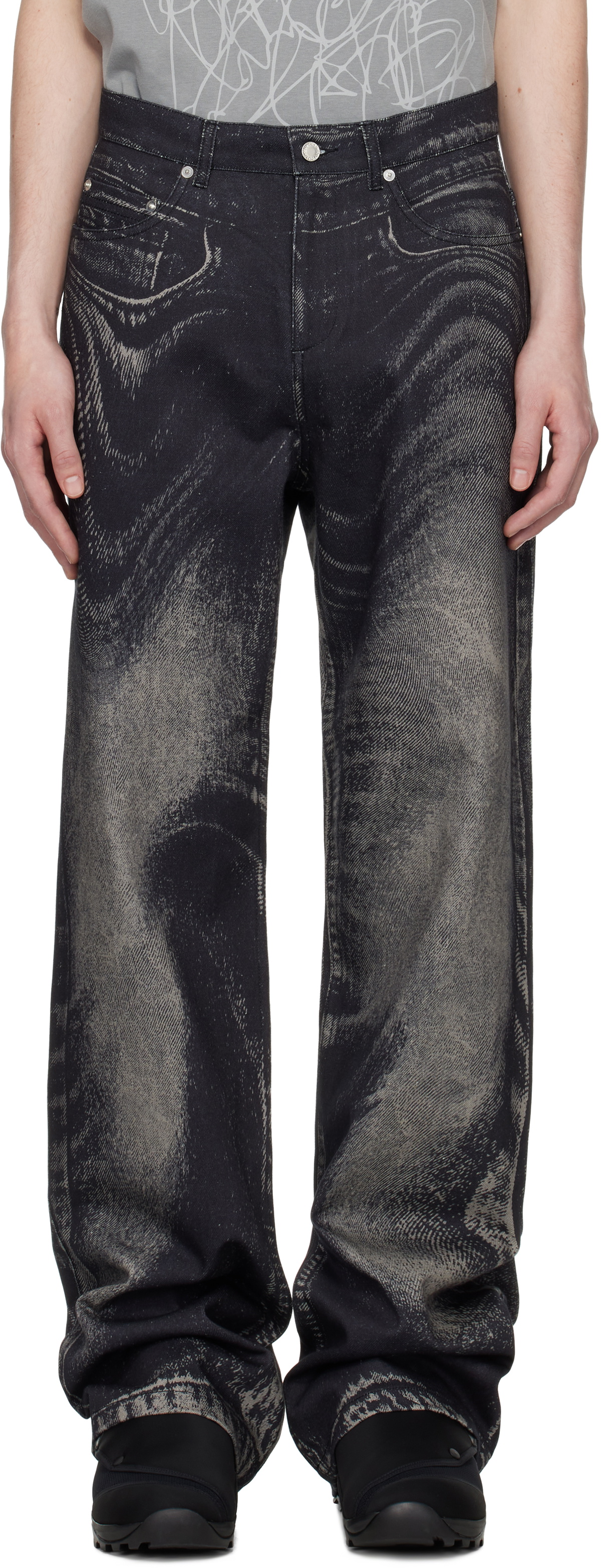 CAMPERLAB Gray & Black Distorted Print Denim Jeans