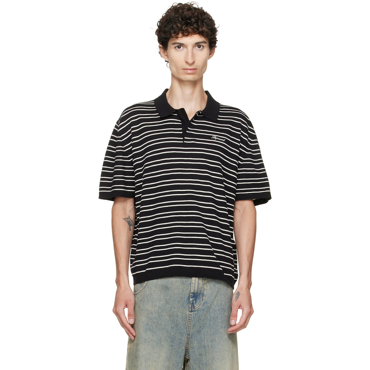 Represent Black & White California Striped Polo