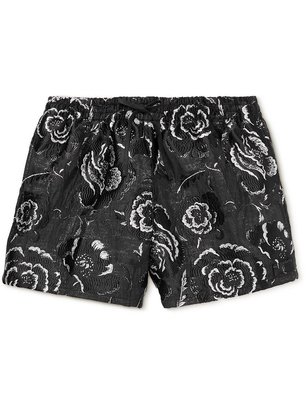 Photo: 4SDesigns - Floral-Brocade Drawstring Shorts - Black