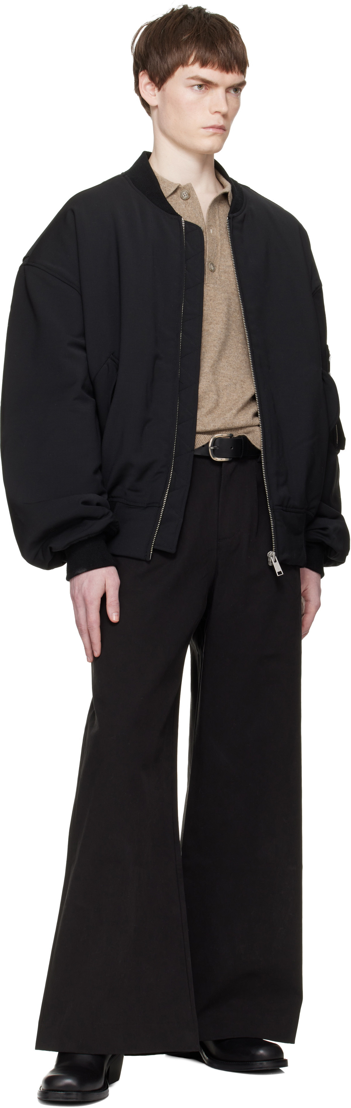 Entire Studios Black Broad Wool Bomber Jacket