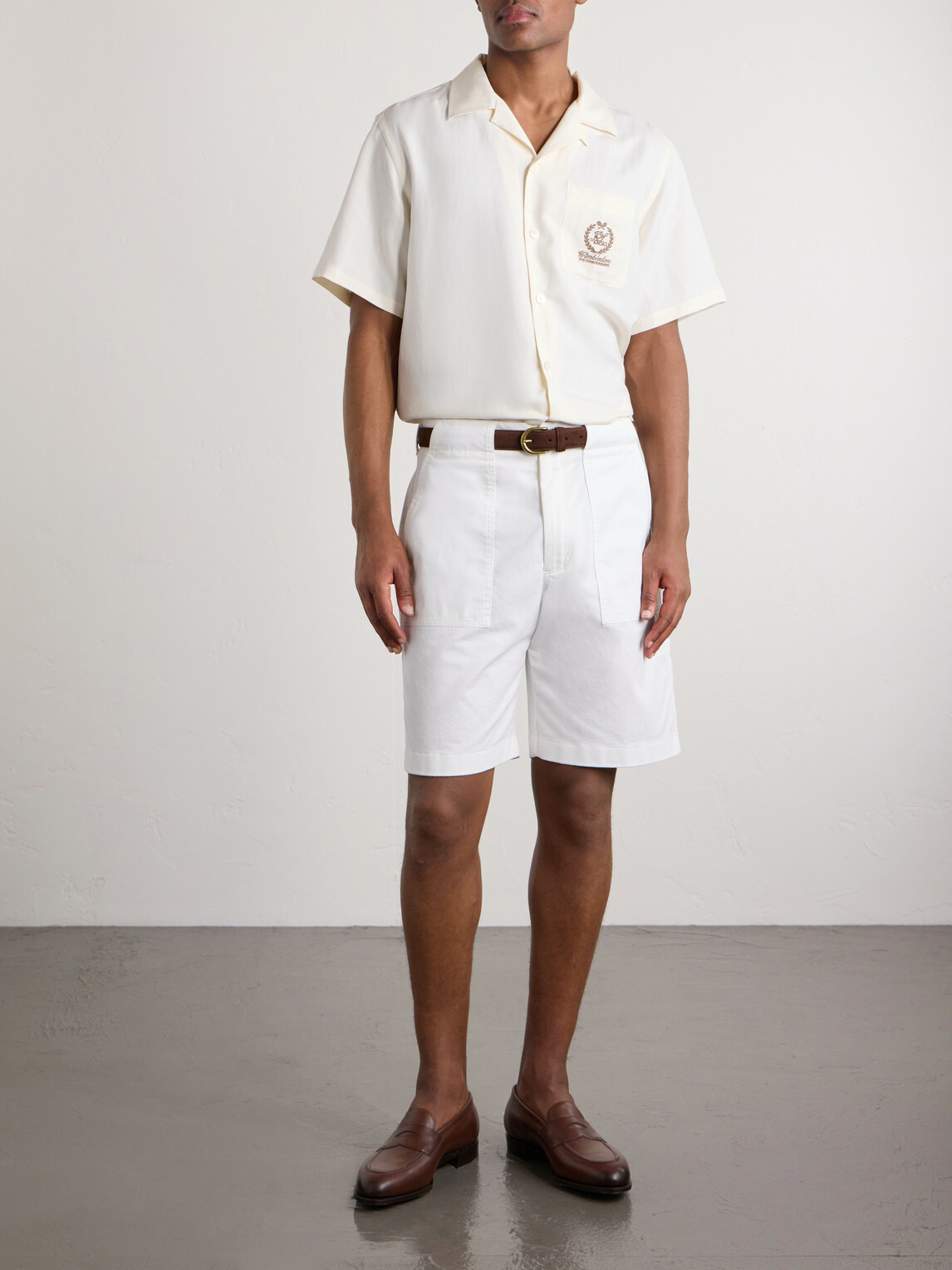 Ralph Lauren Purple label - Wimbledon Camp-Collar Embroidered Silk and Linen-Blend Shirt - Neutrals