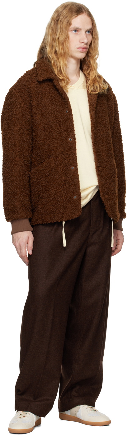 DOCUMENT Brown English Wool Tucked Trousers