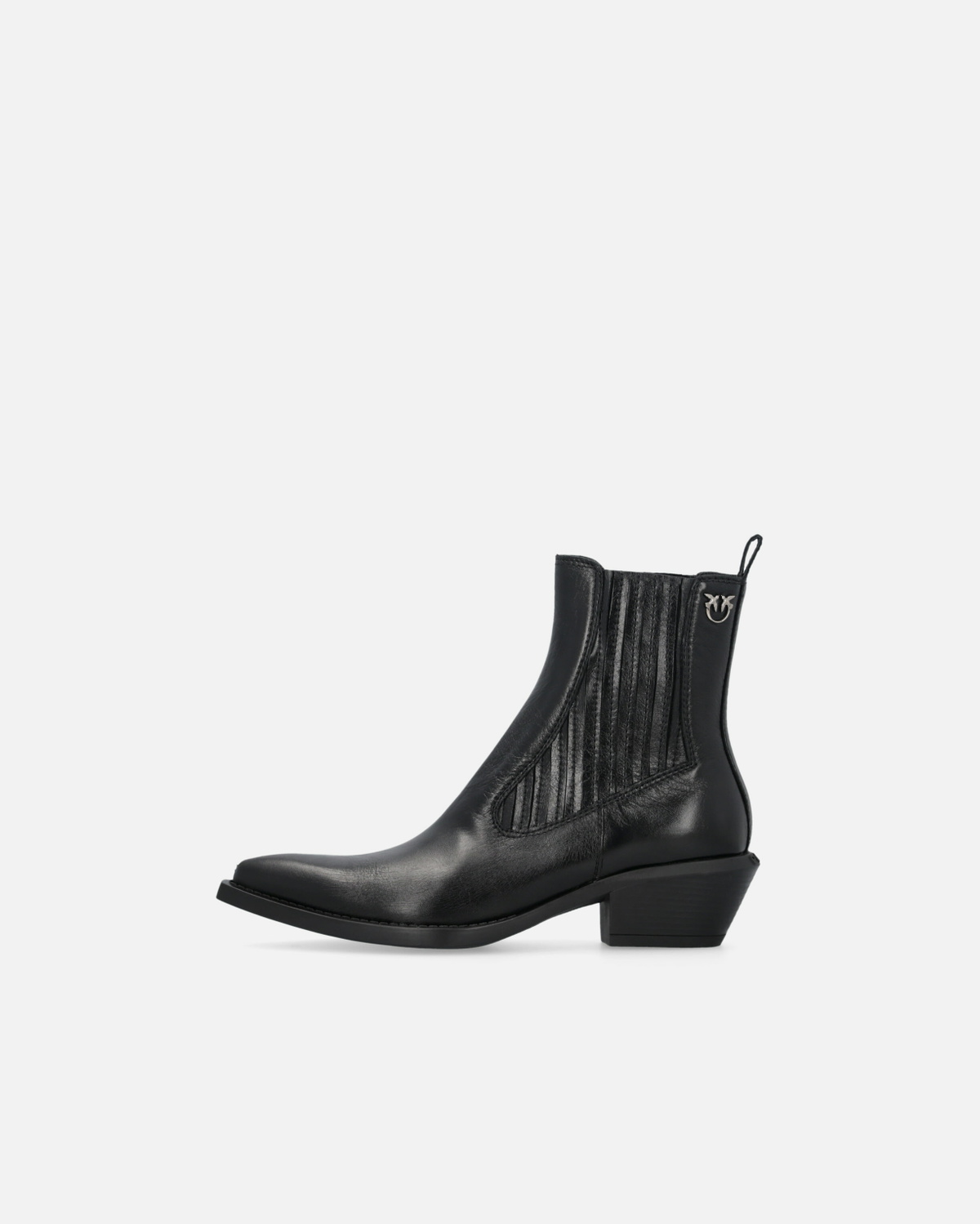 Pinko Shiny Leather Cowboy Ankle Boots Limo Black