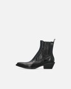 Pinko Shiny Leather Cowboy Ankle Boots Limo Black