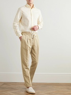 Brunello Cucinelli - Slim-Fit Tapered Linen and Cotton-Blend Drawstring Trousers - Brown