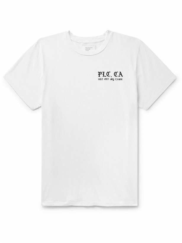 Photo: Pasadena Leisure Club - Get Off My Lawn Logo-Print Cotton-Jersey T-Shirt - White
