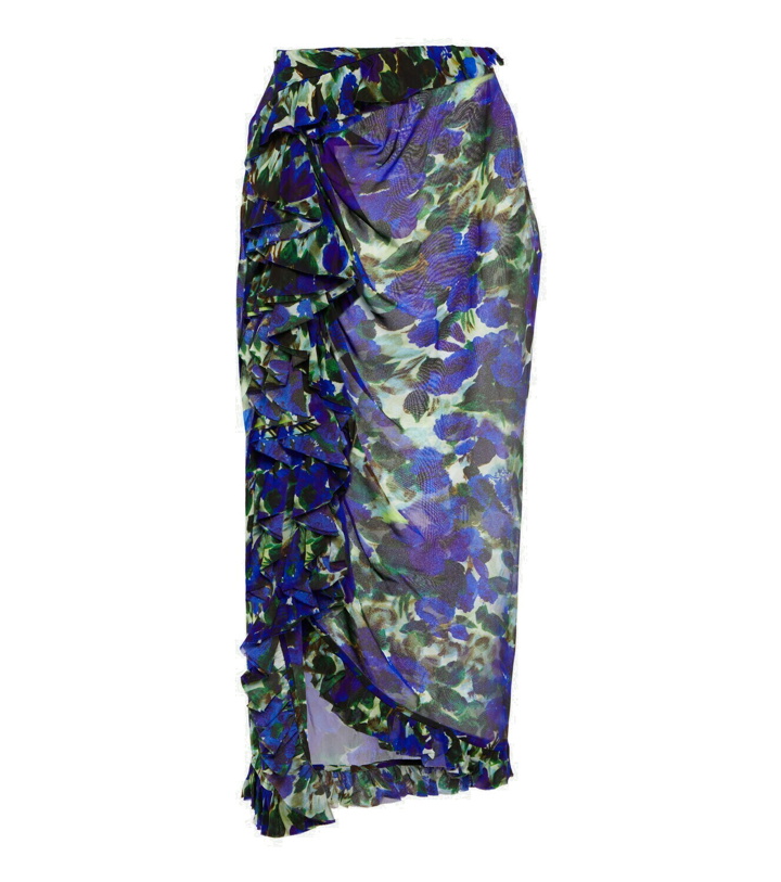Photo: Dries Van Noten - Floral ruffle-trimmed satin midi skirt