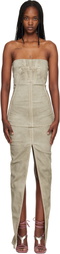 Rick Owens DRKSHDW Taupe Temple Sliced Bustier Denim Maxi Dress