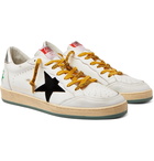 Golden Goose - Ballstar Distressed Leather and Suede Sneakers - White