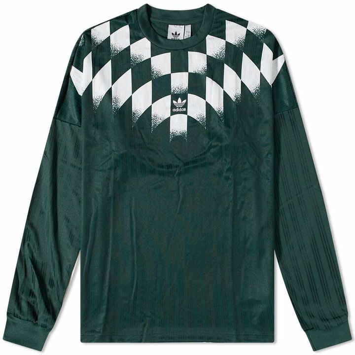 Photo: Adidas Men's Long Sleeve Rekive Graphic Jersey T-Shirt in Mineral Green