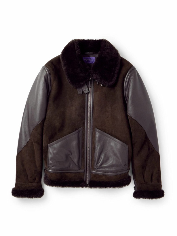 Photo: Ralph Lauren Purple label - Lutton Aviator Leather-Trimmed Shearling Jacket - Brown