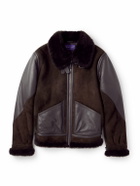 Ralph Lauren Purple label - Lutton Aviator Leather-Trimmed Shearling Jacket - Brown