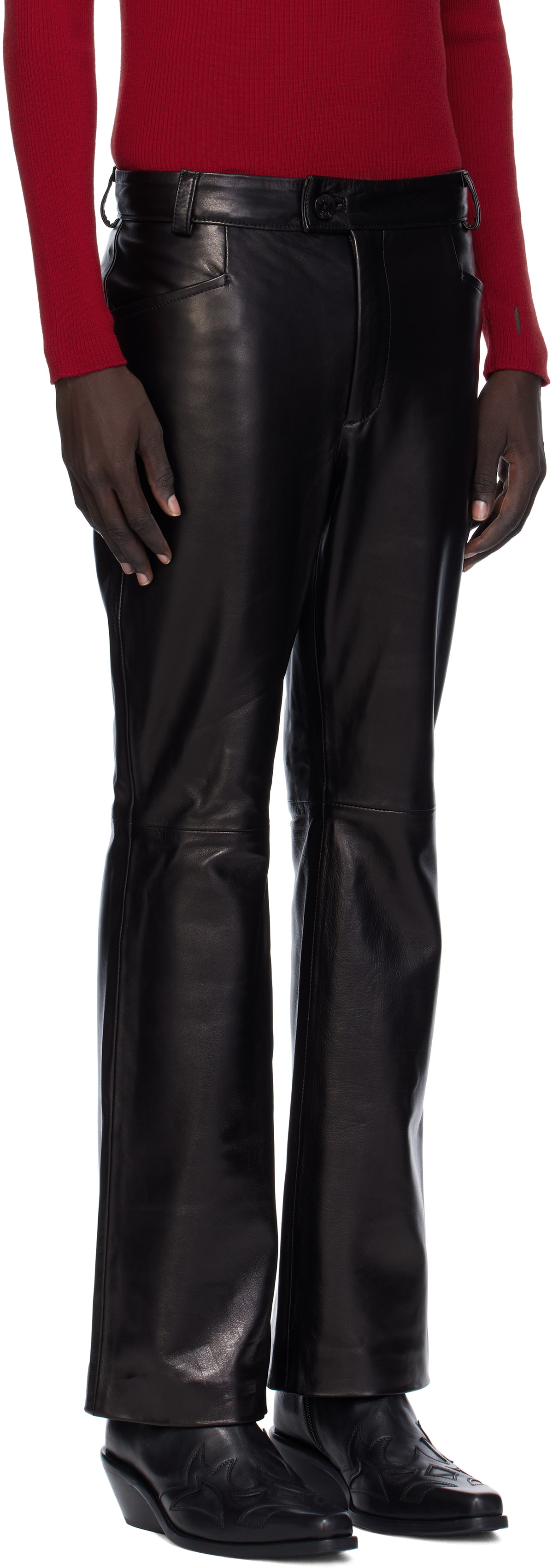 Ernest W. Baker Black Flare Leather Pants