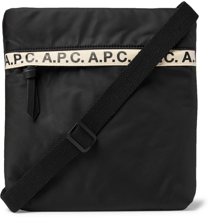 Photo: A.P.C. - Logo-Print Tape-Trimmed Nylon Messenger Bag - Black