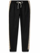 GUCCI - Tapered Logo-Jacquard Webbing-Trimmed Tech-Jersey Track Pants - Black