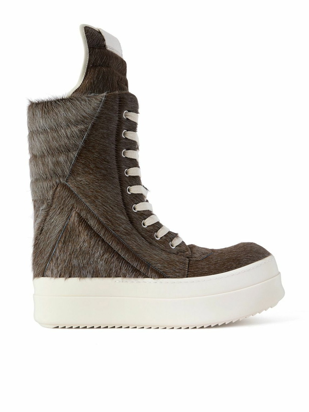 Photo: Rick Owens - Mega Geobasket Calf Hair High-Top Sneakers - Brown