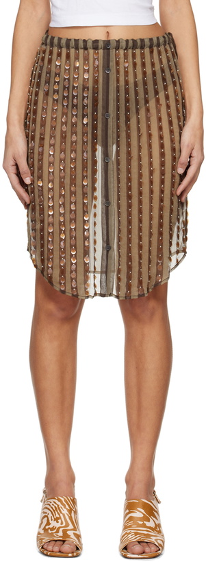 Photo: Dries Van Noten Brown & Beige Sequinned Midi Skirt