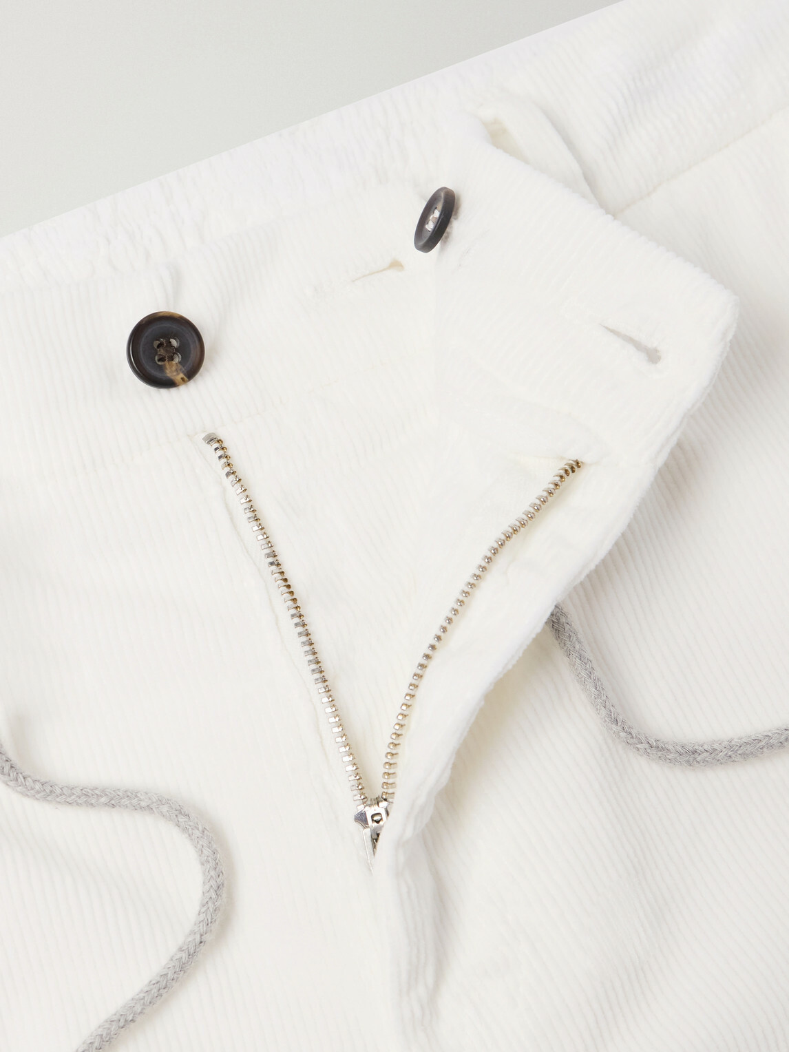 Eleventy - Straight-Leg Cotton-Blend Corduroy Drawstring Trousers - White