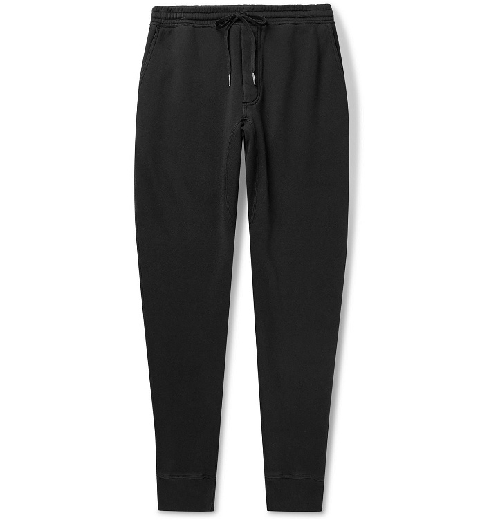 Photo: TOM FORD - Tapered Garment-Dyed Fleece-Back Cotton-Jersey Sweatpants - Black