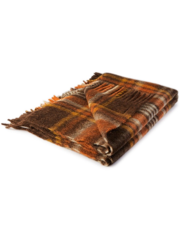 Photo: Acne Studios - Vally Fringed Logo-Appliquéd Checked Knitted Blanket