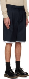 Jil Sander Navy Wool Canvas Shorts