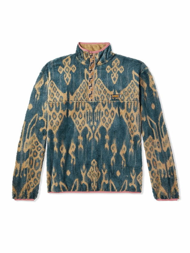 Photo: KAPITAL - Java Kasuri Jacquard-Trimmed Printed Fleece Sweatshirt - Blue