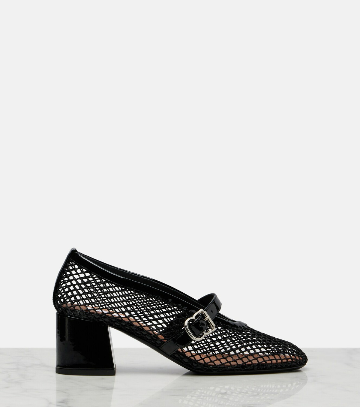Alaïa Fishnet leather-trimmed Mary Jane pumps