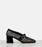 Alaïa Fishnet leather-trimmed Mary Jane pumps
