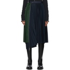 Sacai Black and Navy Pleated Skirt