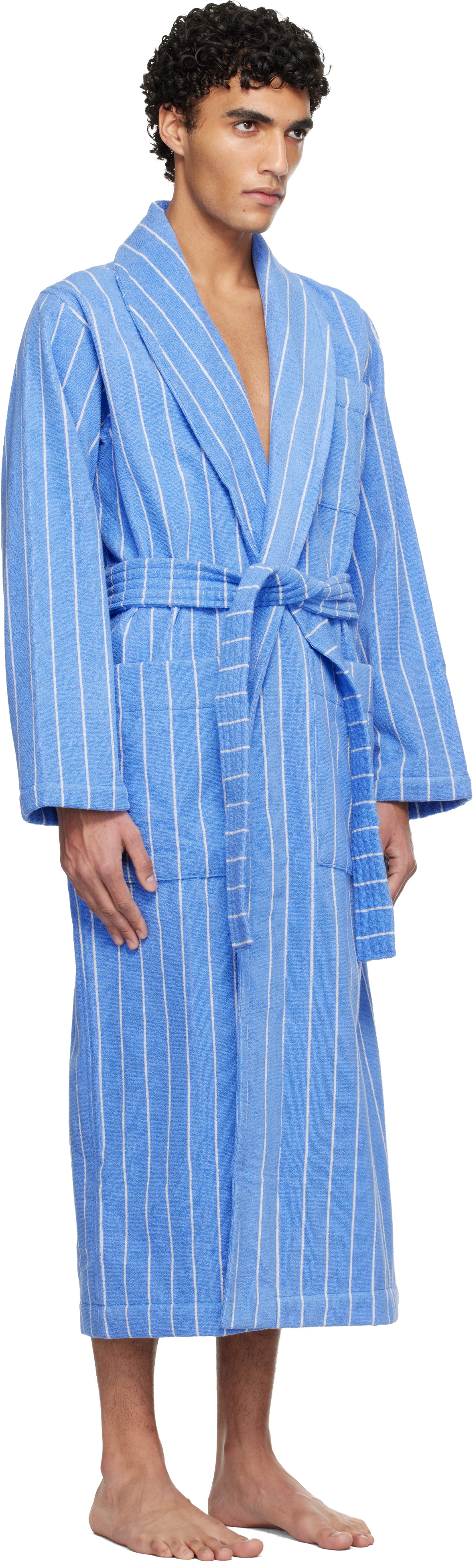 Tekla Blue & White Terry Classic Bathrobe
