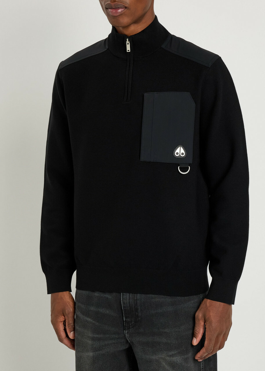 Moose Knuckles Lowan Panelled Half-zip Knit Sweatshirt Black