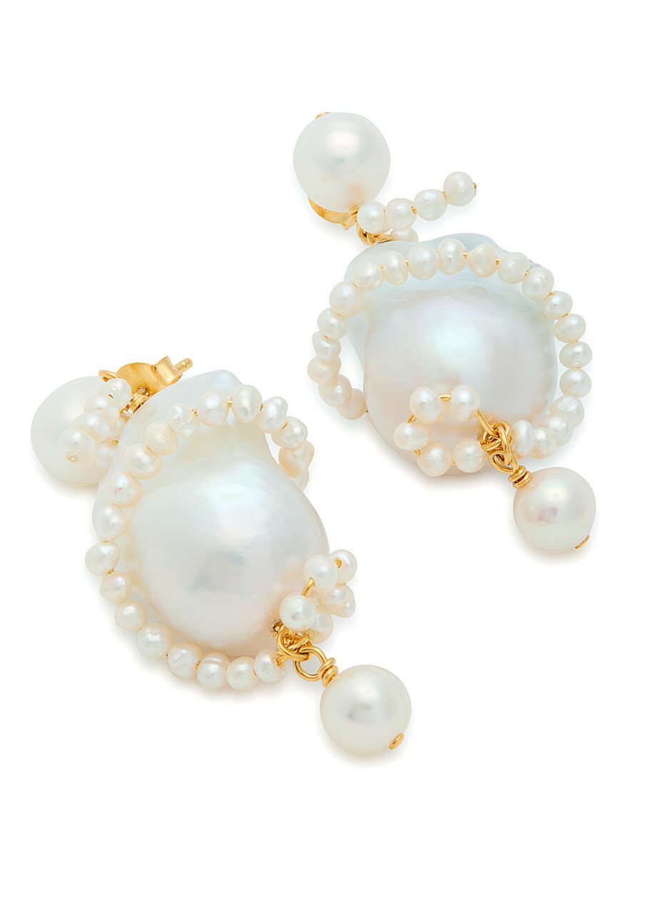 Completedworks Carvings Pearl-embellished 18kt Gold Vermeil Drop Earrings - One Size