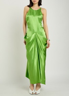 Khaite Kent Draped Satin Midi Dress Green