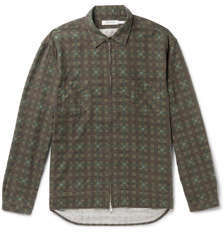 Photo: nonnative - Checked Cotton-Flannel Zip-Up Overshirt - Green