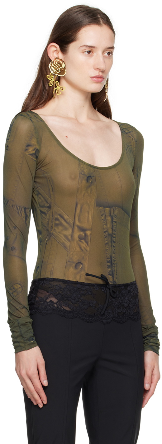 Blumarine Green Printed Bodysuit
