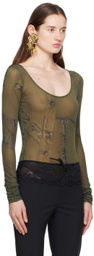 Blumarine Green Printed Bodysuit