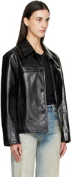 Commission Black Curve Flap Leather Jacket