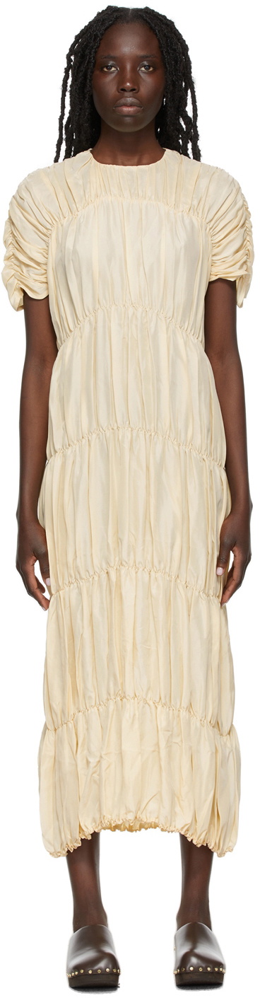 toteme gathered silk dress Toteme Gathered Satin Maxi Dress