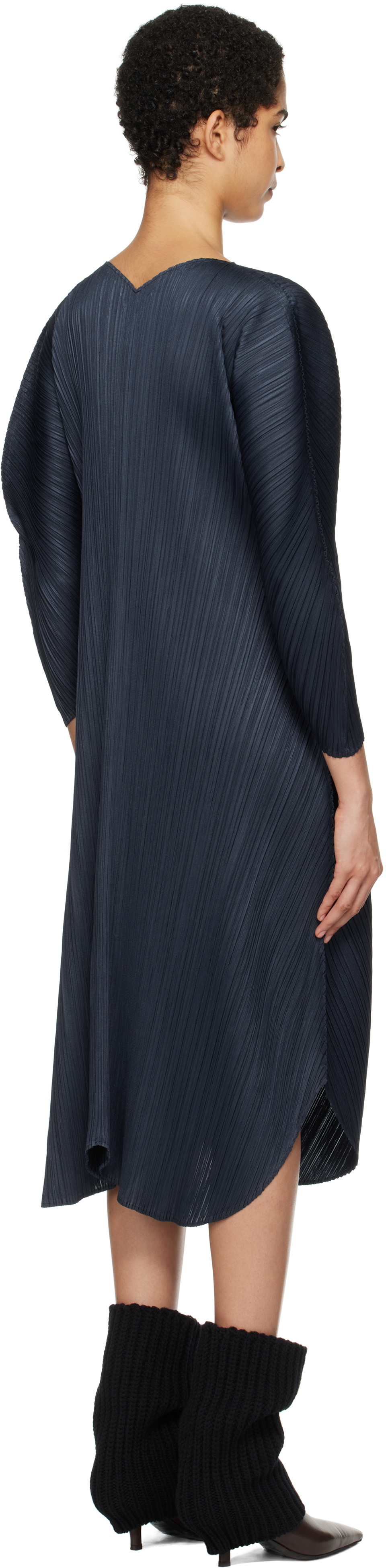 PLEATS PLEASE ISSEY MIYAKE Navy Wormhole Midi Dress Pleats