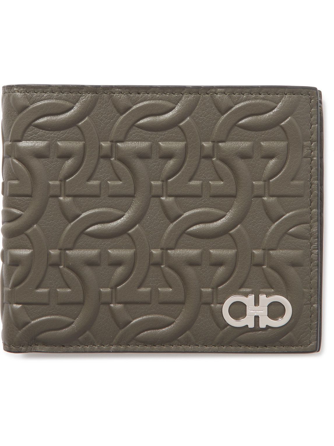 BOSS - Monogram-embossed billfold wallet in grained leather