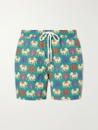 Drake's - Straight-Leg Mid-Length Printed Swim Shorts - Green