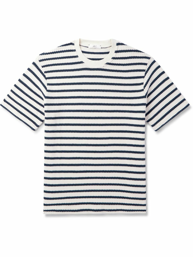 Photo: Mr P. - Striped Open-Knit Organic Cotton T-Shirt - Blue