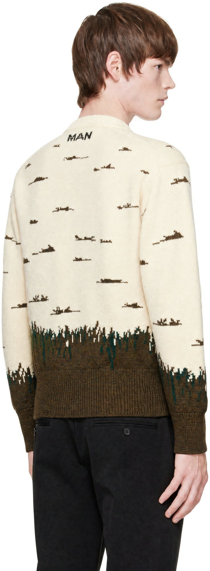 Junya Watanabe Off-White & Khaki Wool Sweater