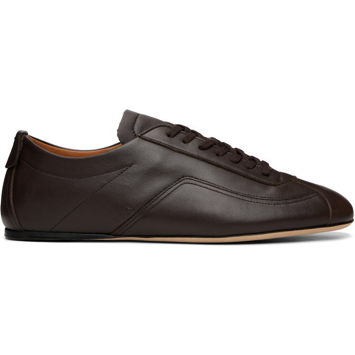 Photo: BOSS Brown Nappa-Leather Debossed Logo Sneakers