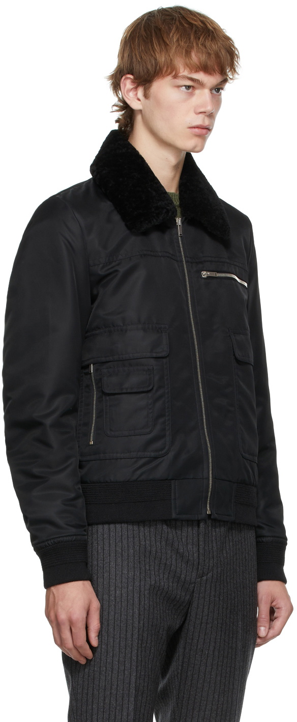 Saint Laurent Black Nylon & Shearling Bomber Jacket Saint Laurent