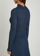 Victoria Beckham Seersucker Fine-knit top Navy